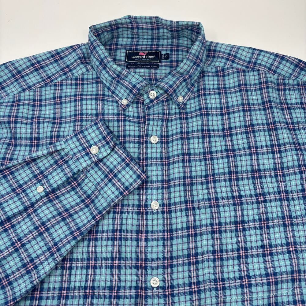 Vineyard Vines Performance XL Blue Pink Check Long‎ Sleeve Murray Flannel Shirt